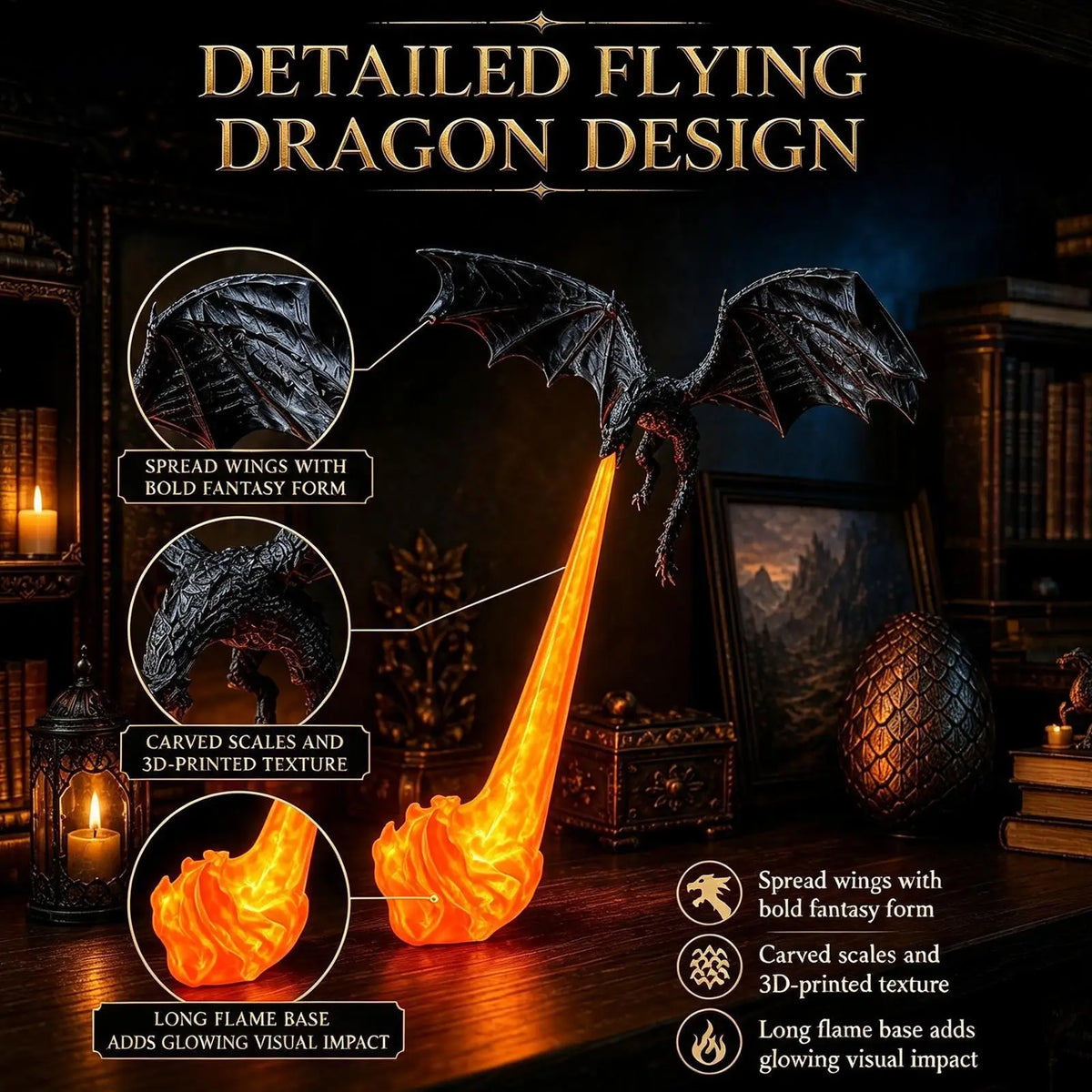 Tabletop ClassicalResin Fire Breathing Dragon
